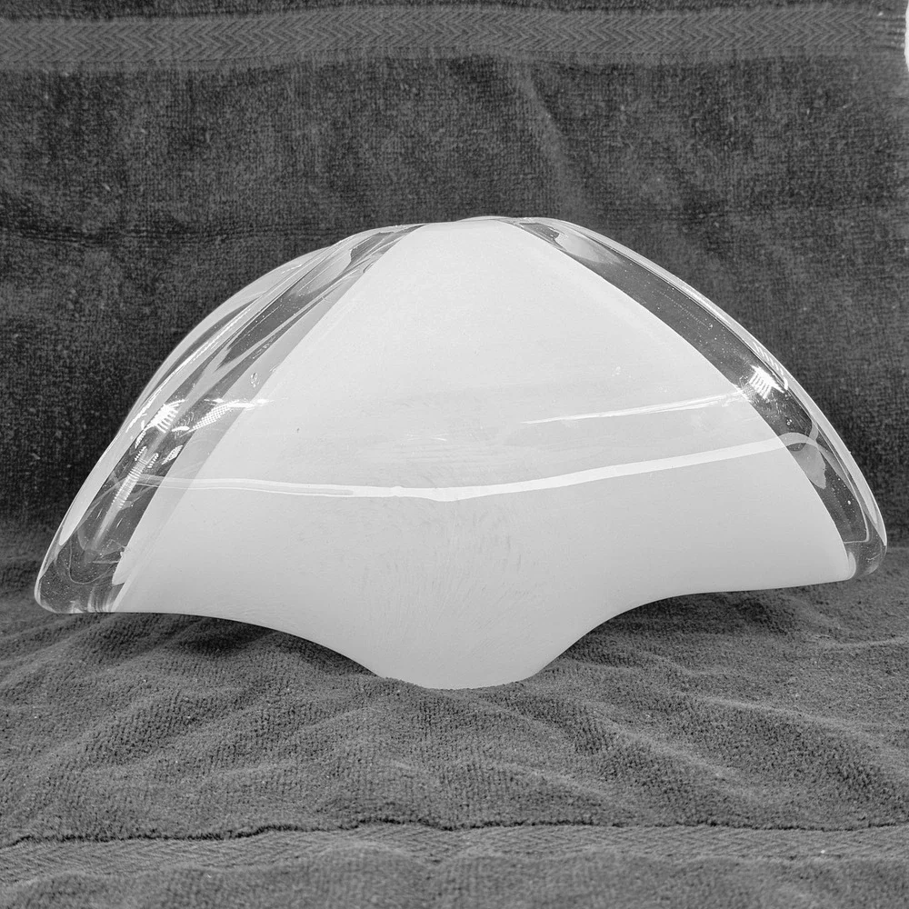 Modern Murano Style Hand Blown Art Glass Vase White Cased Glass Folded Rim Decor